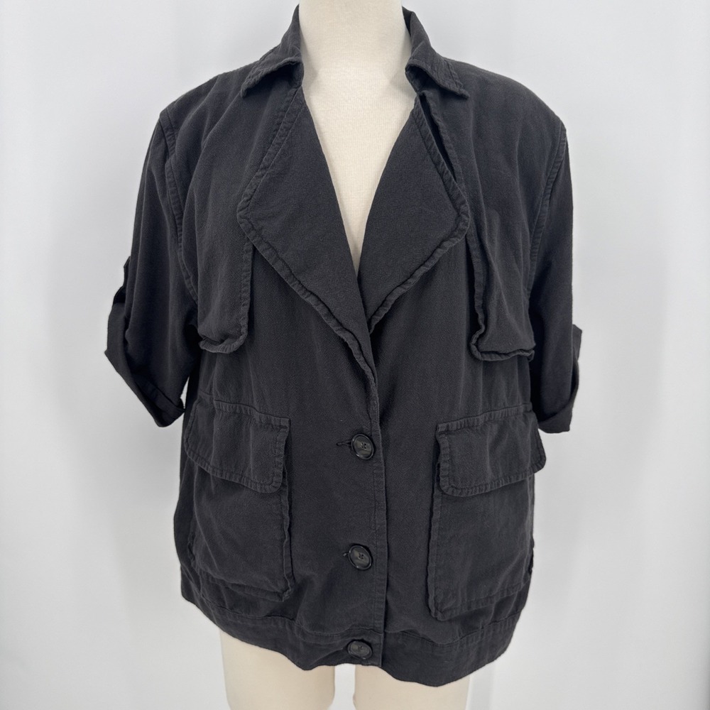 FRAME Womens Faded Black 100% Cotton Lightweight Jacket Size Small Oversized